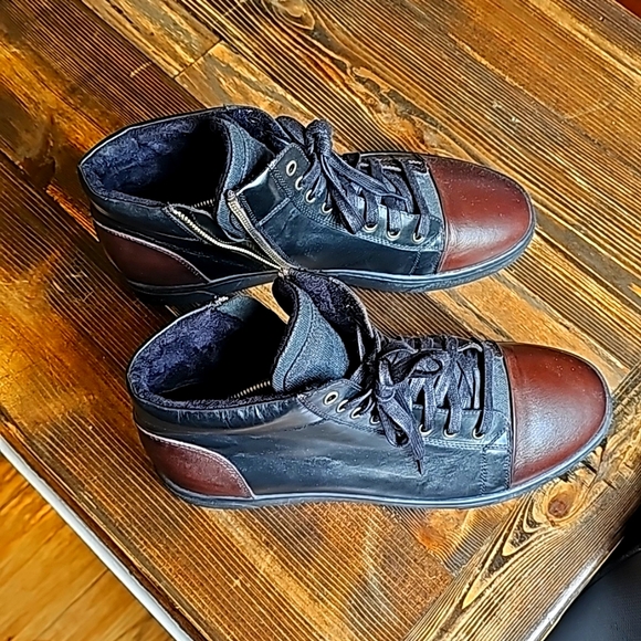 NWOT zip/laced leather sneaker boots sz 9.5 men's black and brown - Picture 1 of 8